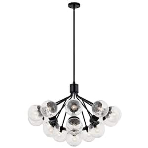Silvarious 38 in. 16-Light Black Modern Crackle Glass Shaded Convertible Chandelier for Dining Room