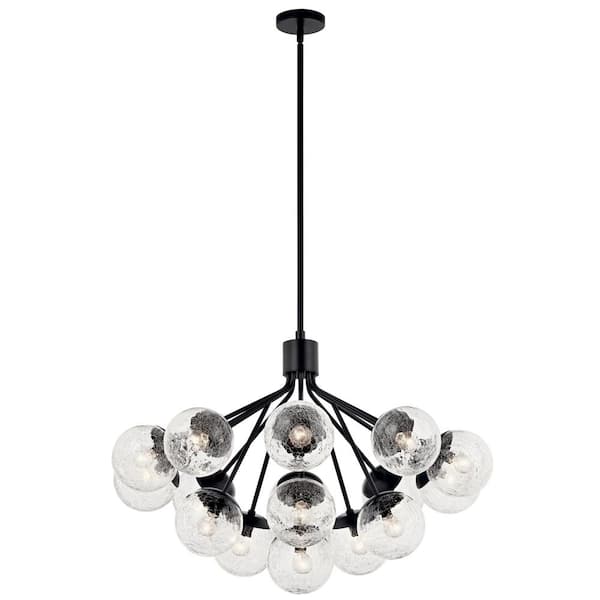 KICHLER Silvarious 38 in. 16-Light Black Modern Crackle Glass Shaded Convertible Chandelier for Dining Room