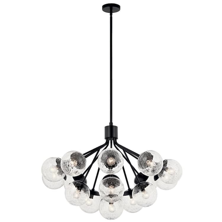 KICHLER Silvarious 38 in. 16-Light Black Modern Crackle Glass Shaded Convertible Chandelier for Dining Room