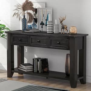 55.1 in. Black Rectangle Wood Console Table with 3 Drawers and Bottom Shelf