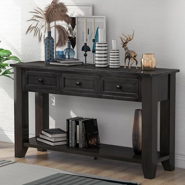 Harper & Bright Designs 55.1 In. Black Rectangle Wood Console Table ...