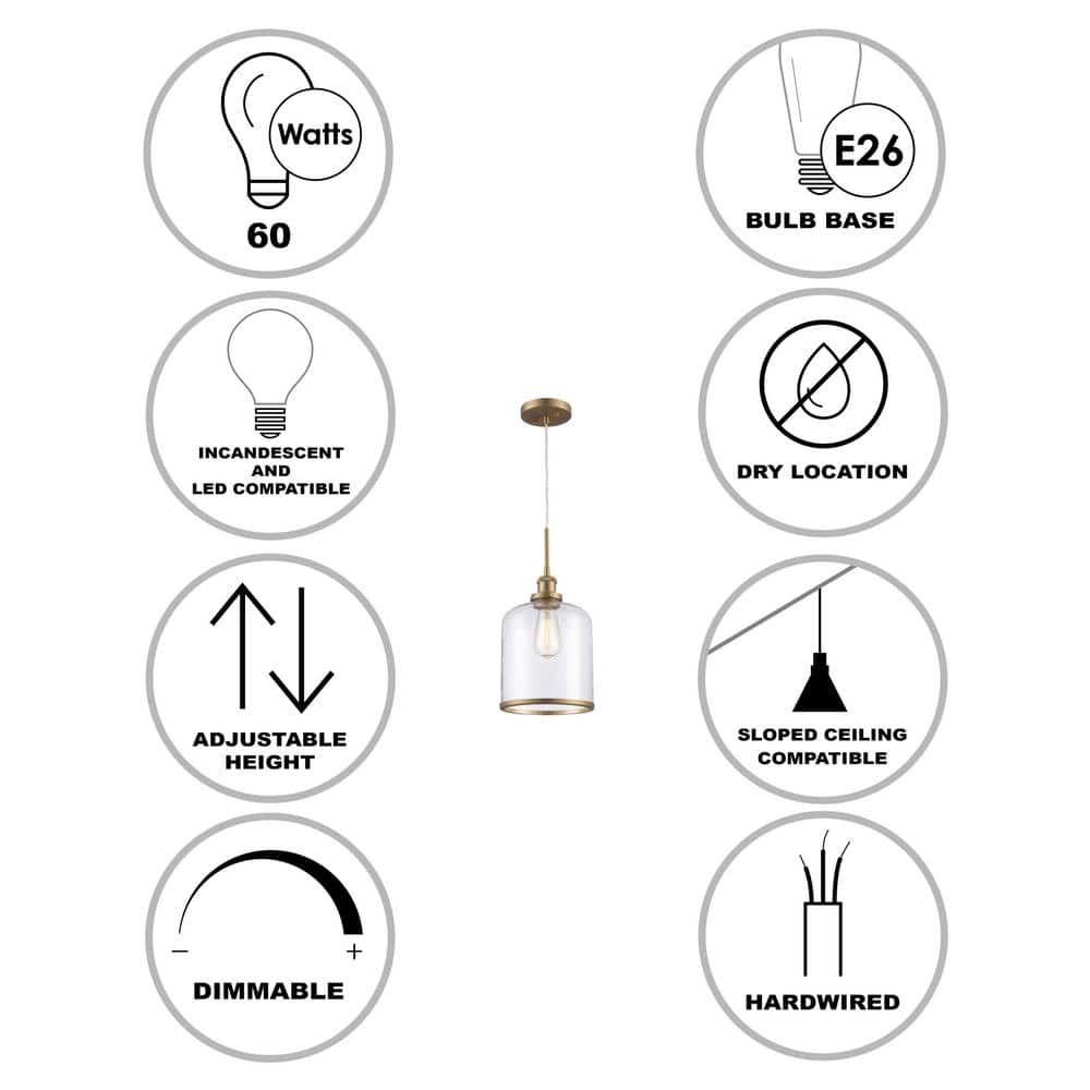 Dorina Antique Gold Mini Jar Pendant Light with Clear Glass Shade