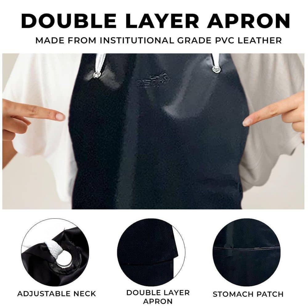 Heavy Duty Black PVC Leather Adjustable Shop Apron