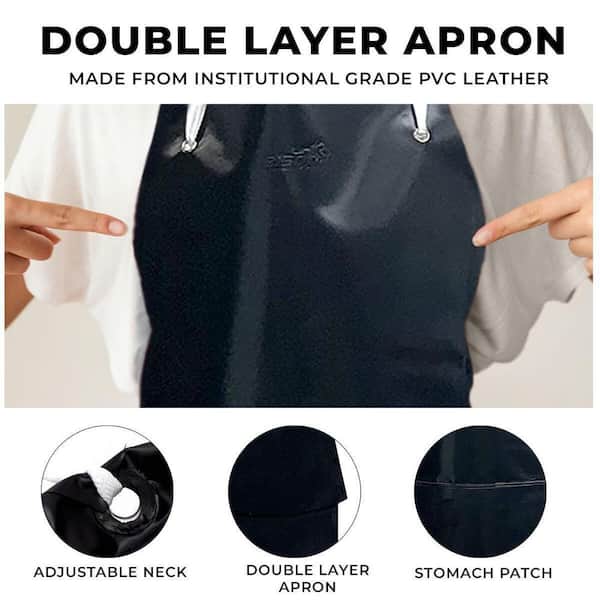 Kleen Chef, Premium PVC Leather Apron, Double Layer Apron, Black (Pack-1)