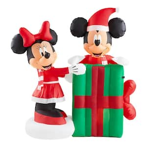 5 ft. Animated Inflatable Minnie with Mickey Popping Out of Present Scene