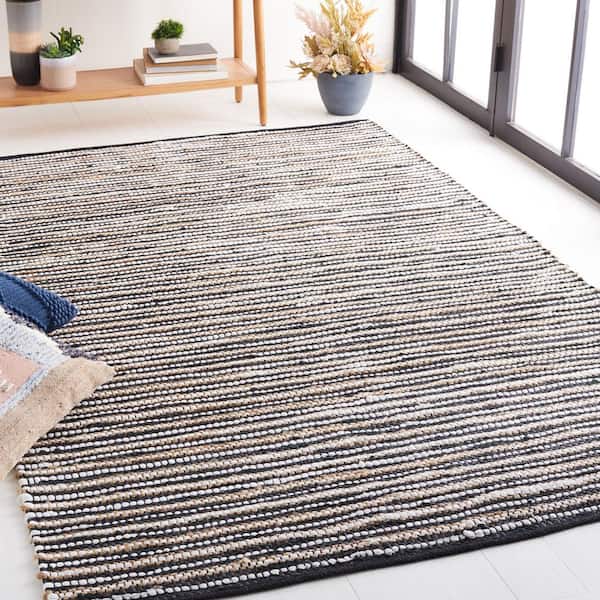 Vintage Leather 4 ft. x 6 ft. Black/Ivory Striped Area Rug
