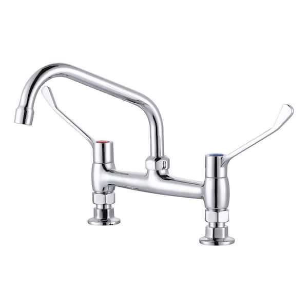 8 in. Center Double Handle Deck Mounted Brass Commercial Standard Kitchen Faucet w/ 8 in. Swviel Spout in PolishedChrome