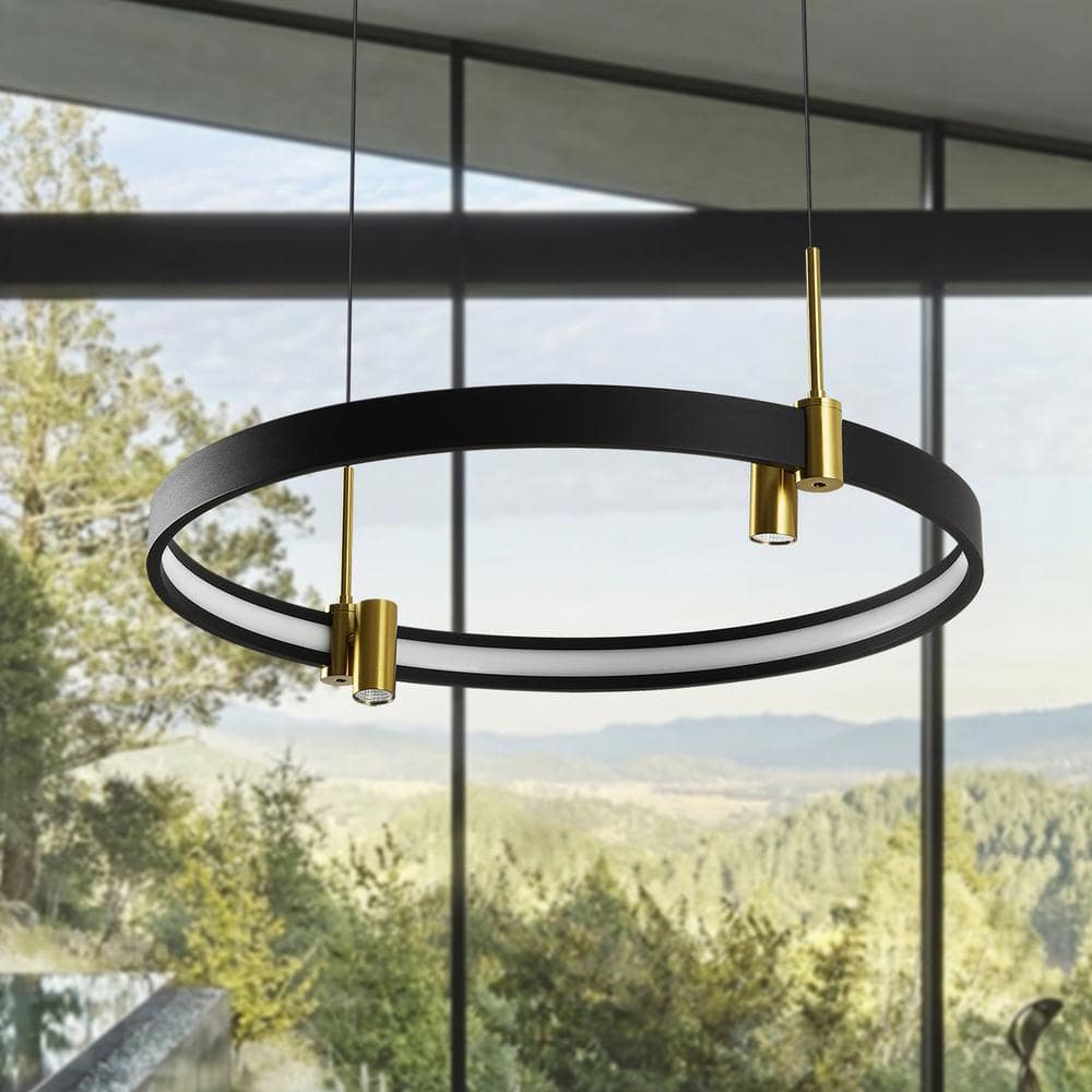 Tania 23" Black and Brass LED Ring Chandelier