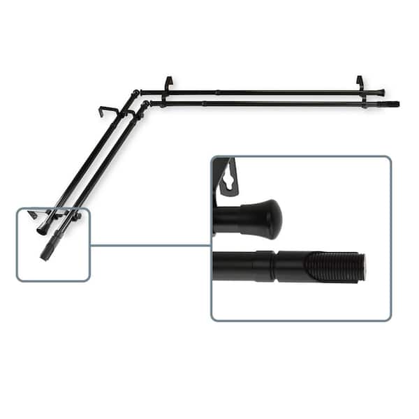 Unbranded 66 in. to 120 in. Adjustable 13/16 in. Corner Window Double Curtain Rod in Black with Witz Finials