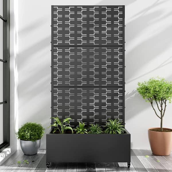 Dovelina Large 35 in. x 72 in. Black Metal Raised Garden Bed Planter Box with Trellis and Caster