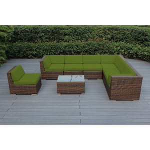 Mixed Brown 8-Piece Wicker Patio Seating Set with Sunbrella Macaw Cushions