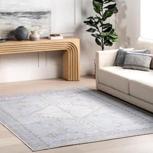 Aelwen Grey 5 ft. 3 in. x 8 ft. Tribal Cotton Machine Washable Area Rug Light Area Rug