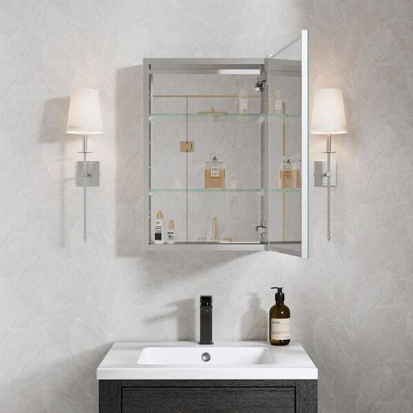 WELLFOR AO 24-in x 24-in Surface Mount Black Mirrored Round Medicine Cabinet