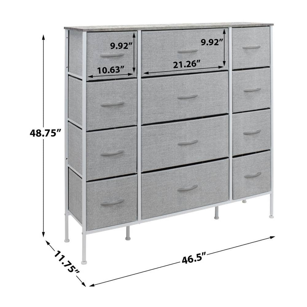 Gray 12-Drawer Nursery Dresser with Soft Close Drawers