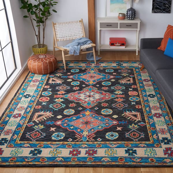 Aspen 10 ft. x 14 ft. Charcoal/Blue Oriental Area Rug