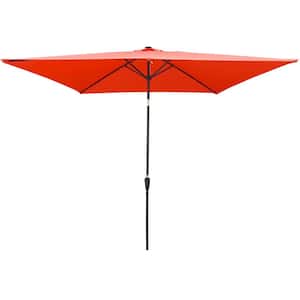 10 ft. x 6.5 ft. Metal Market Solar Tilt Patio Umbrella in Light Brick Red with Solar Led Lights and Crank