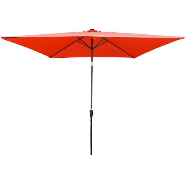 GAWEZA 10 ft. x 6.5 ft. Metal Market Solar Tilt Patio Umbrella in Light Brick Red with Solar Led Lights and Crank