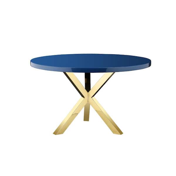 Benjara Emi Navy Blue and Gold Metal 47 in. 3-Legs Dining Table Seats-2