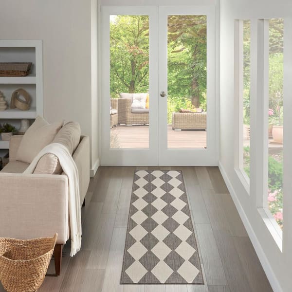 Positano Charcoal 2 ft. x 12 ft. Diamond Contemporary Runner Area Rug