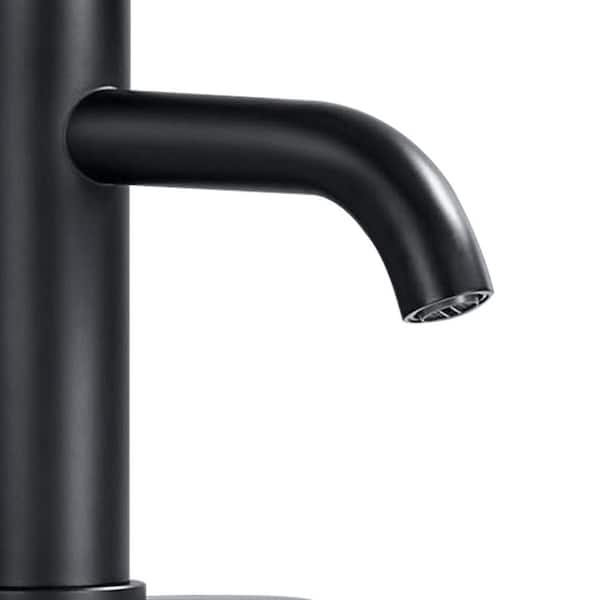 7 in. H Single Handle Single Hole Stainless Steel Bathroom Faucet with Deckplate and Pop Up Drain in Matte Black