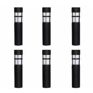 Solar Black Outdoor Integrated LED Landscape Caged Bollard with Water Glass Lens (6-Pack)