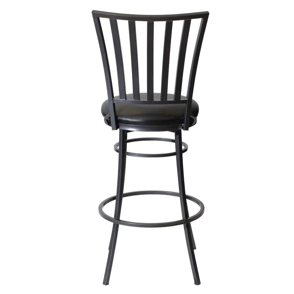 Transitional Black Leather Swivel Barstool with Metal Base