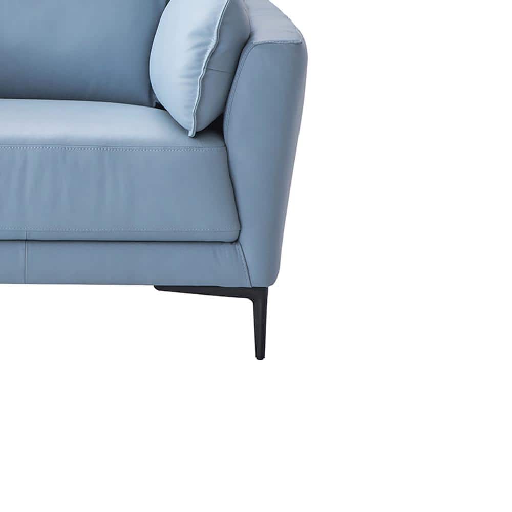 Light Blue Leather and Black Wood Accent Chair
