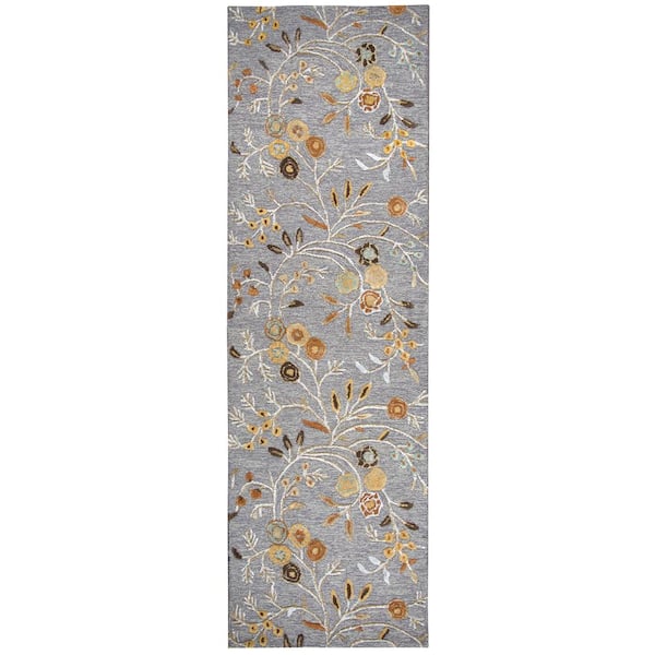 Unbranded Milan Gray 2 ft. 6 in. x 8 ft. Floral Wool/Viscose Runner Rug