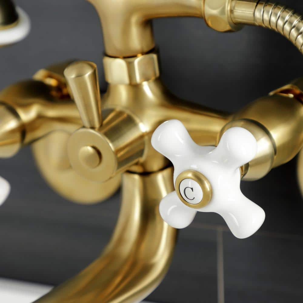 Brushed Brass Deck Mount Clawfoot Tub Faucet with Hand Shower