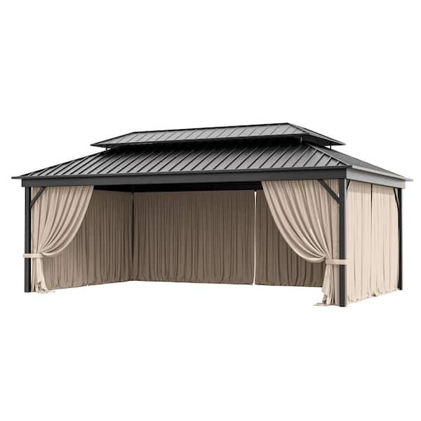 12 ft. x 20 ft. Universal Outdoor Privacy Curtains, Gazebo Replacement with Zipper Khaki (4-Side Curtain Only)