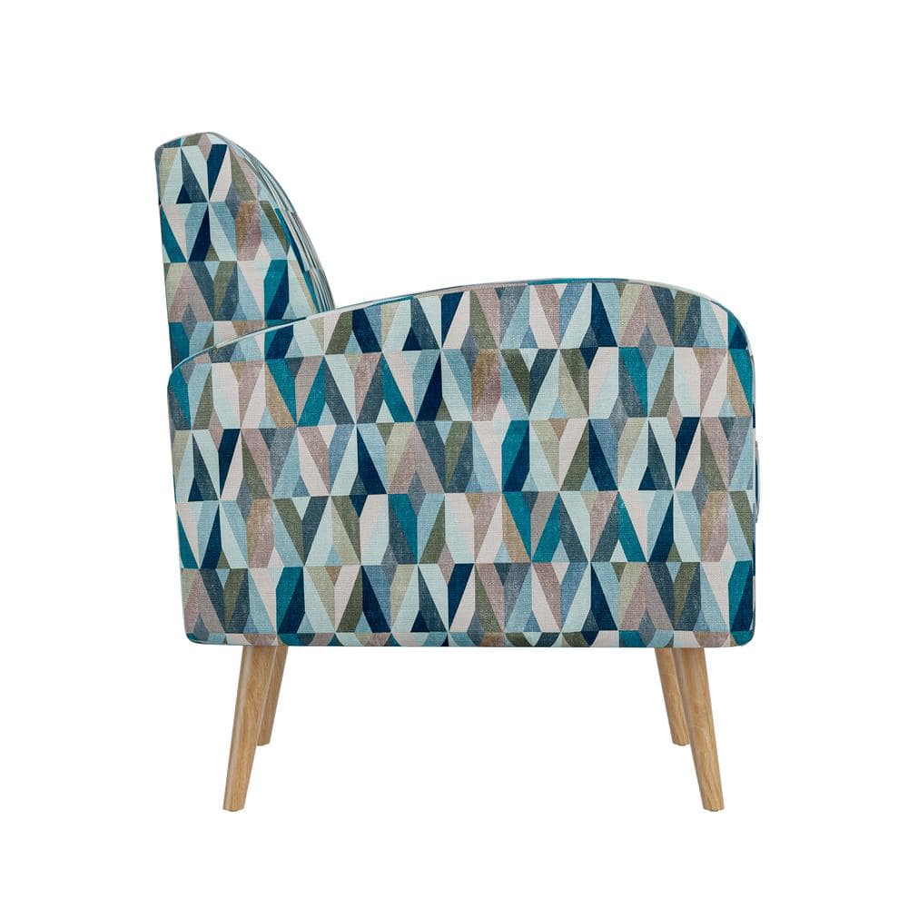 Mid-Century Modern Blue Geometric Barrel Accent Chair