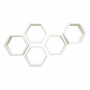 Hexagon 4 in. x 11.75 in. x 10.13 in. White Floating Wall Shelves 5-Pack