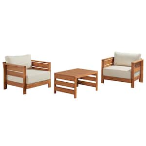 Barton Weather-Resistant Eucalyptus Wood Patio Furniture Set with 2 Chairs and Small Coffee Table, Set of 3