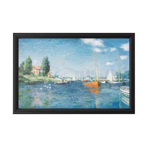 "Red Boats at Argenteuil" by Claude Monet Framed with LED Light Landscape Wall Art 16 in. x 24 in.
