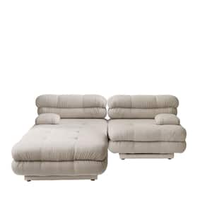 73.23 in. Square Arm 3-piece Teddy Velvet Deep Seat Modular Sectional Sofa with Adjustable Armrest in. Light Brown