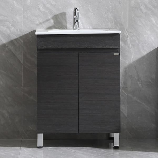 Wonline 24.5 in. W x 18.1 in. D x 32 in. H Bath Vanity in Black with White Ceramic Top without Mirror