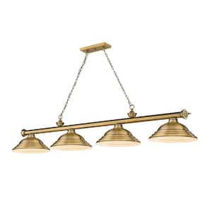 Cordon 4-Light Rubbed Brass Billiard Light with Stepped Rubbed Brass Shade with No Bulbs Included