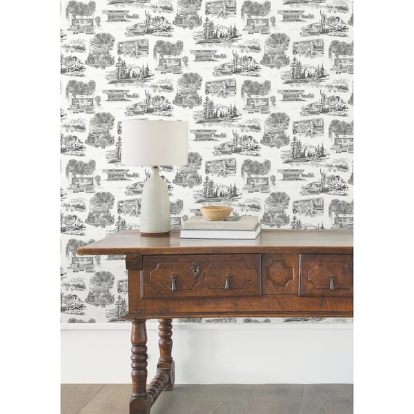 Modern Vista Toile Black Wallpaper Roll