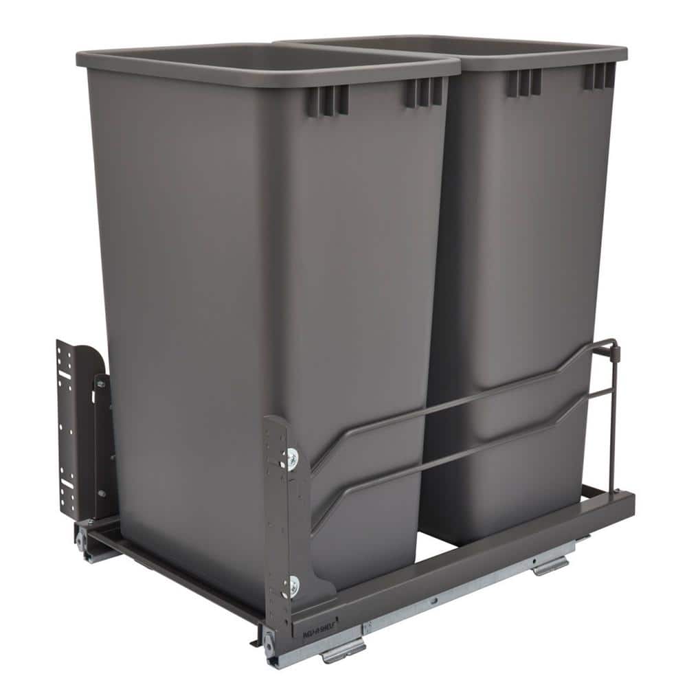 RevAShelf Gray Double Pull Out Trash Can 50 qt. with SoftClose 53WC2150SCDM213 The Home Depot