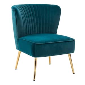 Monica Modern Teal Velvet Comfy Living Room Side Chair with Golden Metal Legs