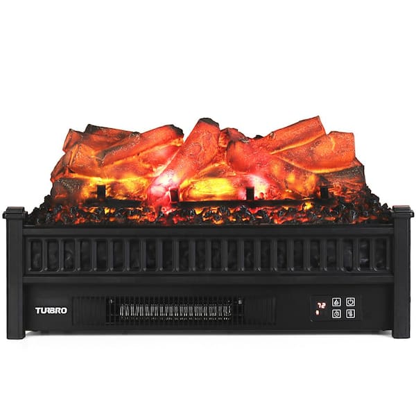 TURBRO Eternal Flame 23 in. Electric Log Set Heater with Realistic Resin Lemonwood Ember Bed in Black with Remote