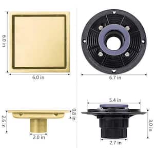 6 in. x 6 in. Stainless Steel Square Shower Drain with Strainer in Brushed Gold