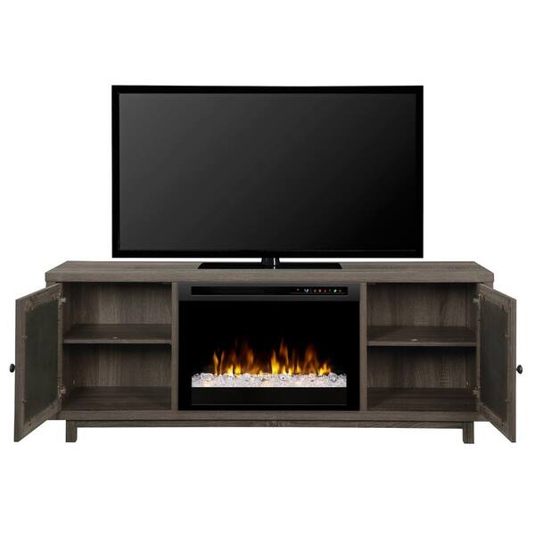 CASTRO PLATA Y GRIS MUEBLE TV CON CHIMENEA LED— DAHBIDECOR