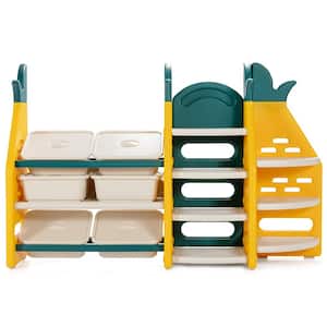 3-in-1 Kids Toy Storage Rack Pineapple Toy Organizer Storage Cabinet w/Plastic Bins & Shelves