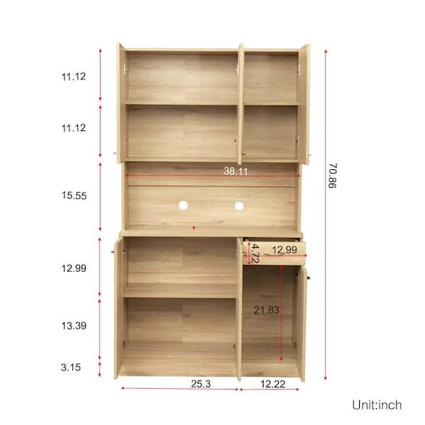 Seafuloy 70.87 in. Tall Oak Cabinet with 6-Doors 1-Open Shelves