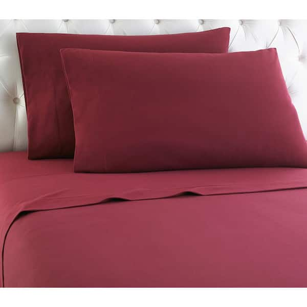 Micro Flannel 4-Piece Wine Solid Flannel King Sheet Set