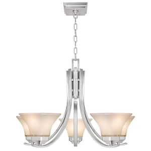 Nove 5-Light Brushed Nickel Chandelier with White Glass Shades