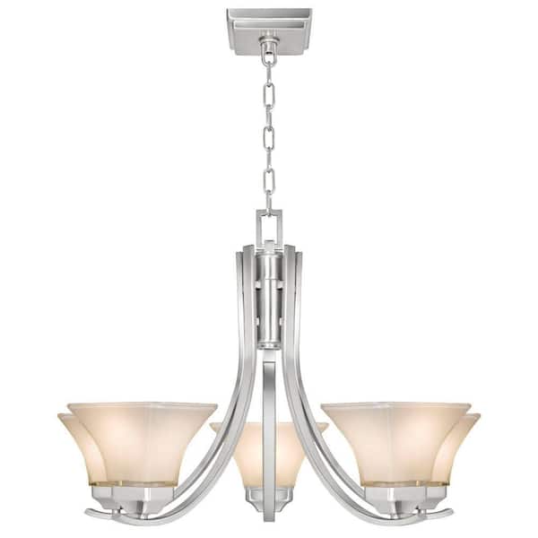 Hampton Bay Nove 5-Light Brushed Nickel Chandelier with White Glass Shades