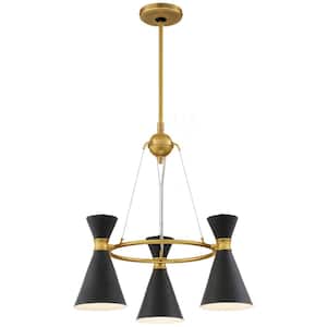 Conic 3-Light Honey Gold Chandelier with Black Metal Shade