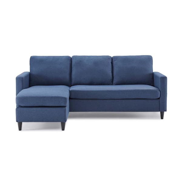 wetiny 26 in. W Square Arm 1-piece L Shaped Linen Modern Sectional Sofa in Blue